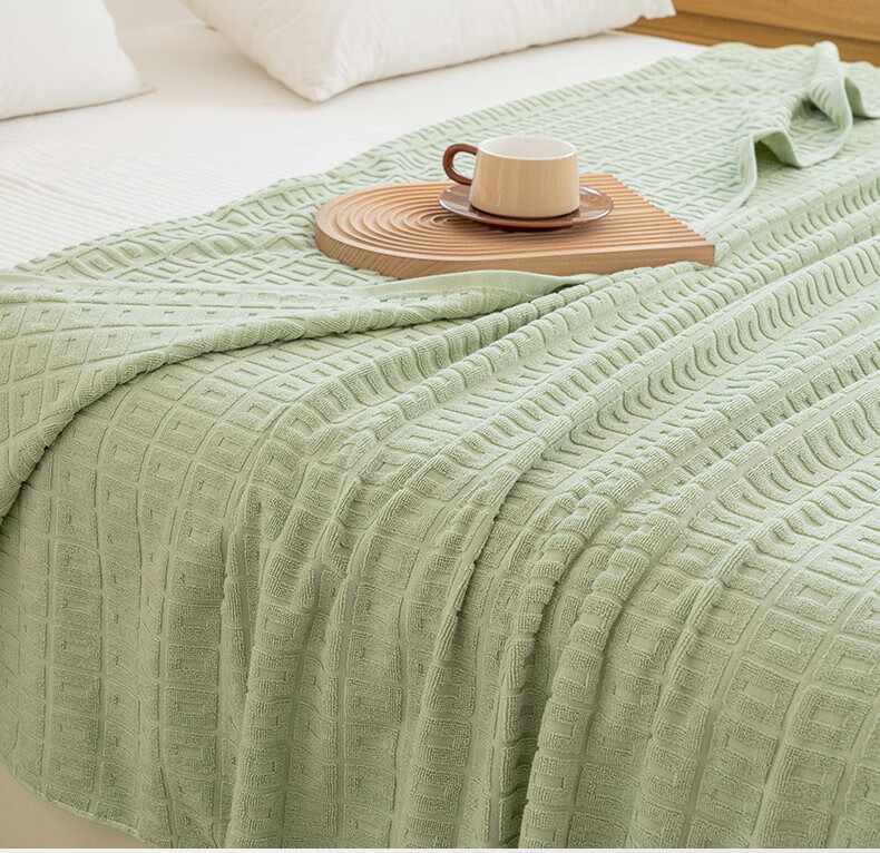 KING SHORE 100% Cotton A-Class Single Student Summer Cooling Air Conditioning Blanket Terry Towel Quilt 150*200cm Green Checkered 2