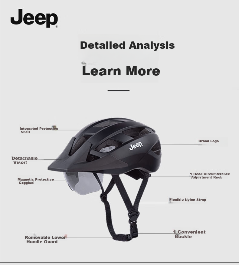 Jeep Integrated Bicycle Helmet with Goggles, One-Piece Molded Design, Unisex Breathable Mountain And Road Bike Safety Helmet 5