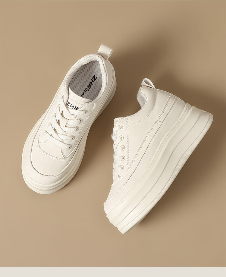 ZHR Women's Platform Shoes with Thick Soles And Hidden Heel Lift, Versatile Casual White Sneakers for Commuting, G737 Beige And Black, Size 38 14