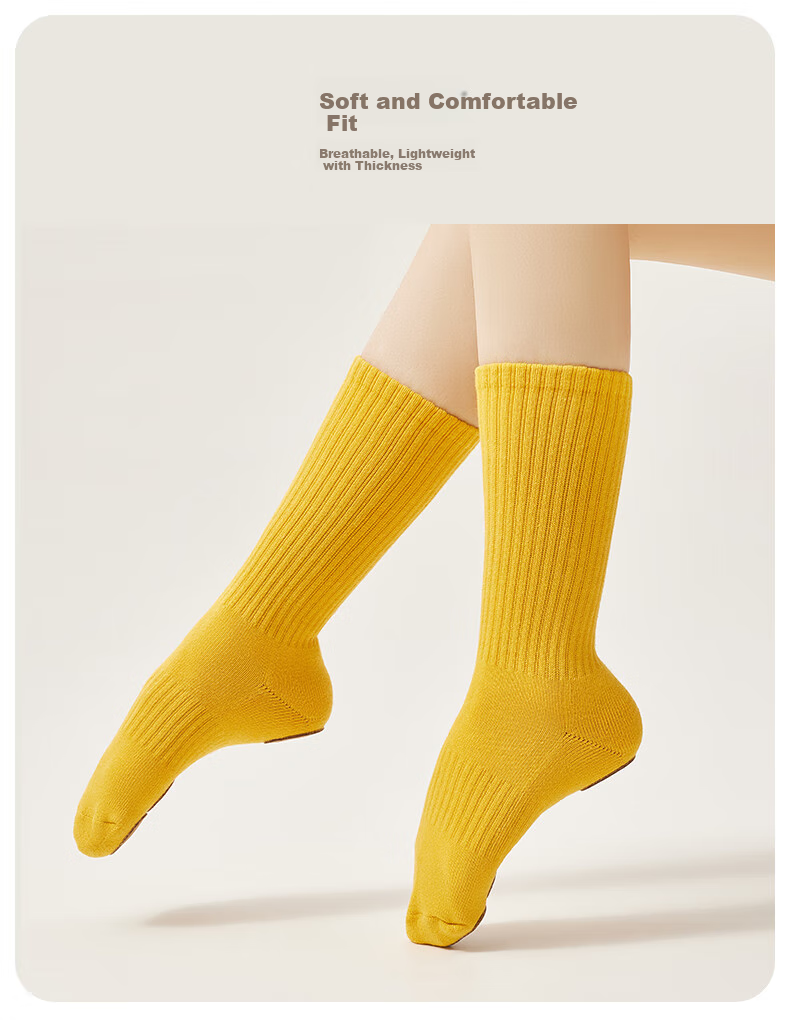 TIEJIAN Modern Dance Socks, Non-Slip Classical Ballet Practice Socks for Men And Women, Chinese Dance Thick Mid-Calf Socks, Black 7