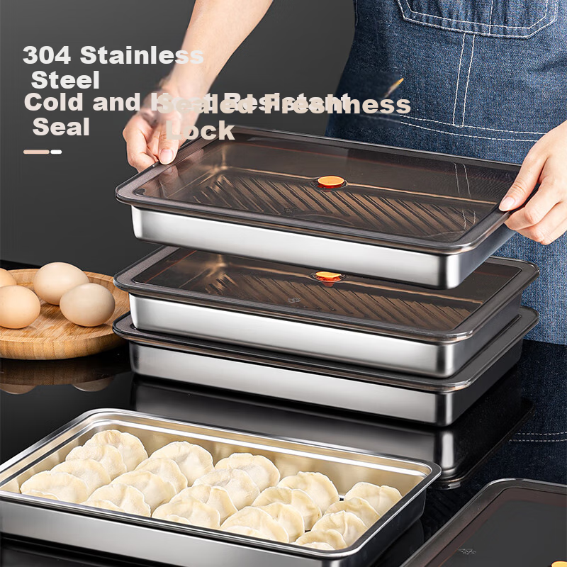 Newair 304 Stainless Steel Dumpling Box, Refrigerator Storage Box, Sealed Container for Dumplings, Frozen Wonton And Dumpling Tray, Food Storage Box