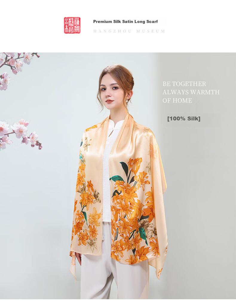 Hangsilu Silk Scarf for Women, Chinese Style Mulberry Silk Shawl Wrap, Elegant Practical Birthday Gift for Wife Or Mother 4