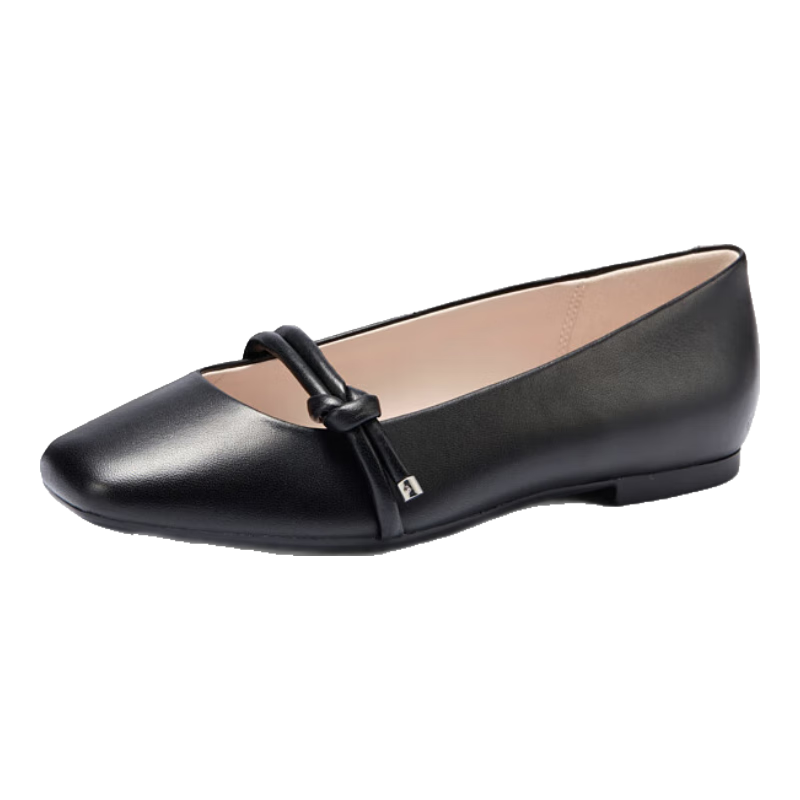 ECCO Ballet Flats, Elegant Square-Toe Lambskin Low-Cut Shoes for Women, Dance Joy 234303, Black, Size 36, HL