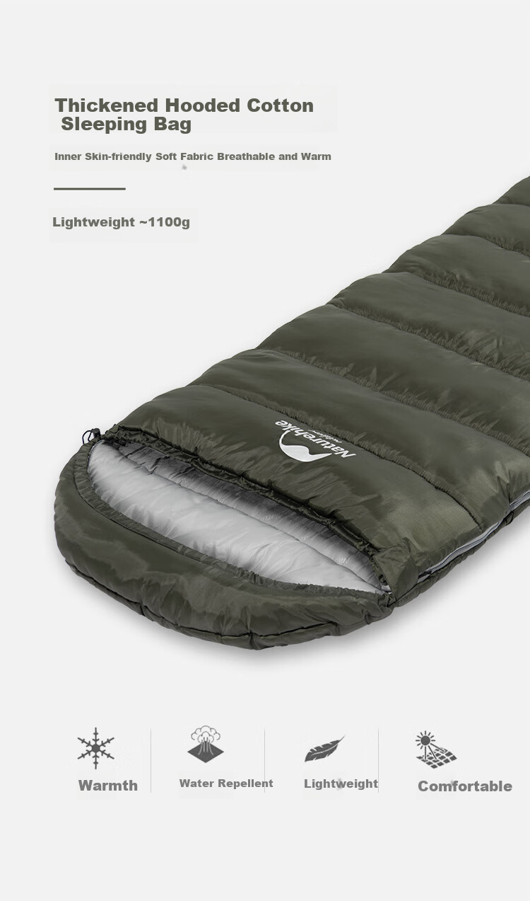 Naturehike Nuoke U Series Envelope Sleeping Bag with Hood for Adults, Outdoor Camping Sleeping Quilt, Splicing, Thickened, Cold-Resistant And Warm Sleeping Bag 2
