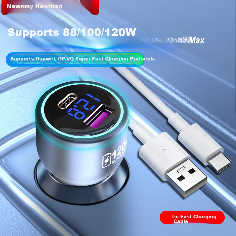 Newsmy Car Charger, Full Protocol Super Fast Charging Cigarette Lighter Adapter, PD Flash Charging [88W/120W+PD30W]
