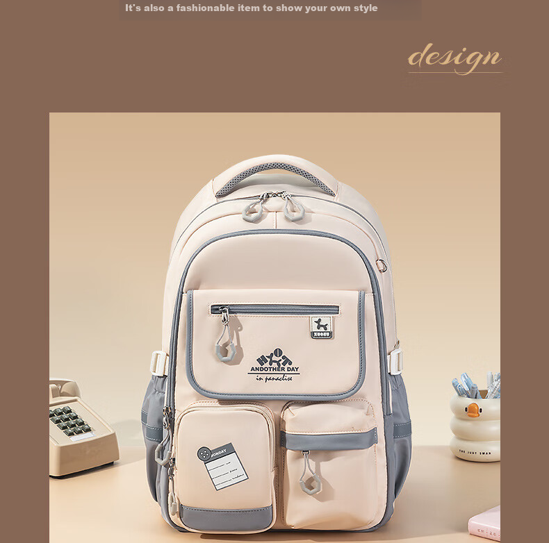 ZUONU Middle School Backpack for Girls And Boys, Lightweight Spine Protection High School Backpack with Large Capacity, Wear-Resistant And Tear-Resistant Travel Backpack Rice Dumpling Color 4