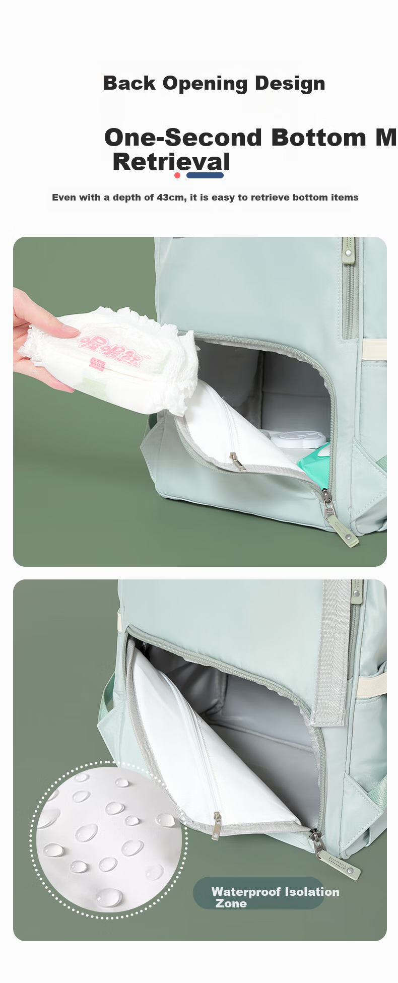 Baby Friend Mommy Bag, Large Capacity Backpack with Waterproof Dry And Wet Separation, Baby Backpack, Fresh Gree 9