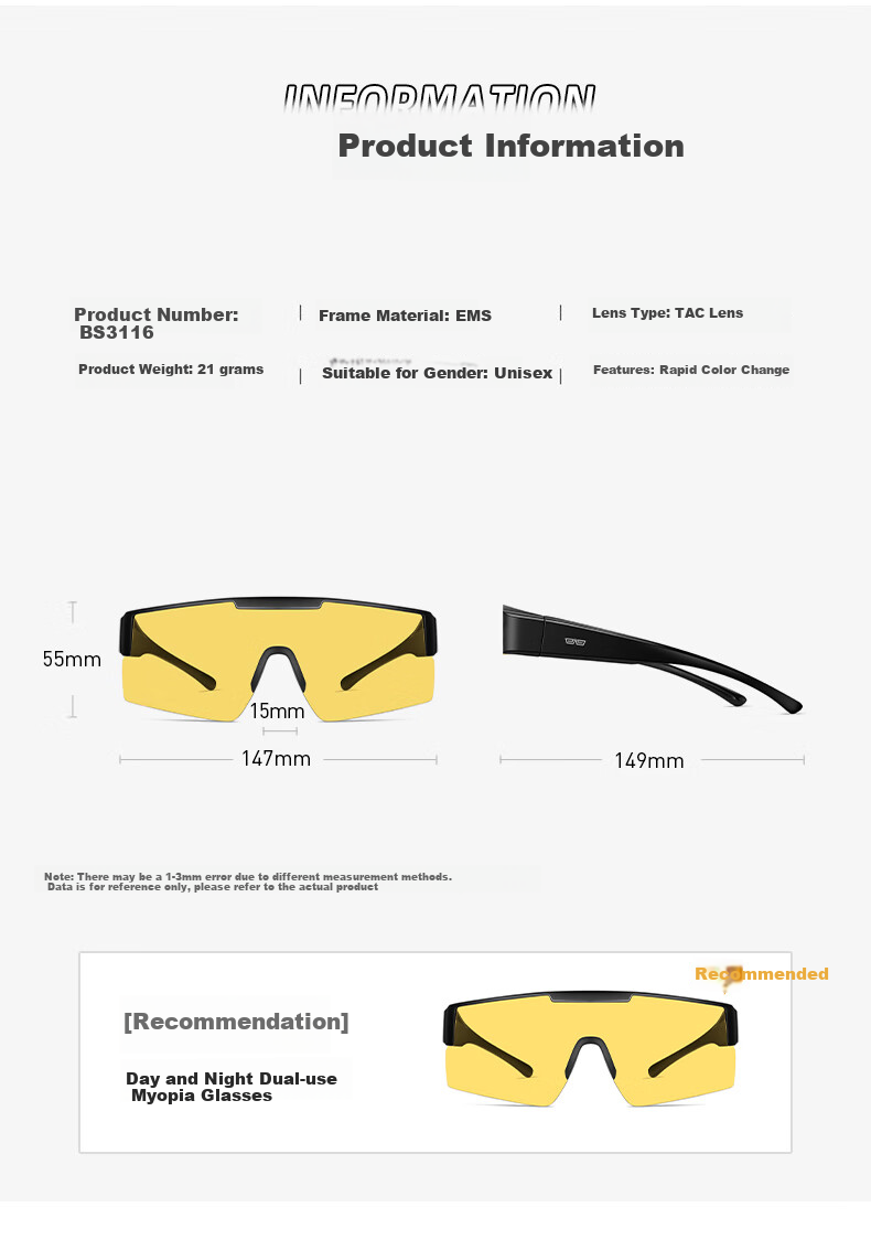 CAPONI Cycling Glasses, Myopia Sunglasses Clip-Ons, Polarized Sunglasses for Men And Women, Outdoor Sports Hiking Sun Protection UV-Resistant 9