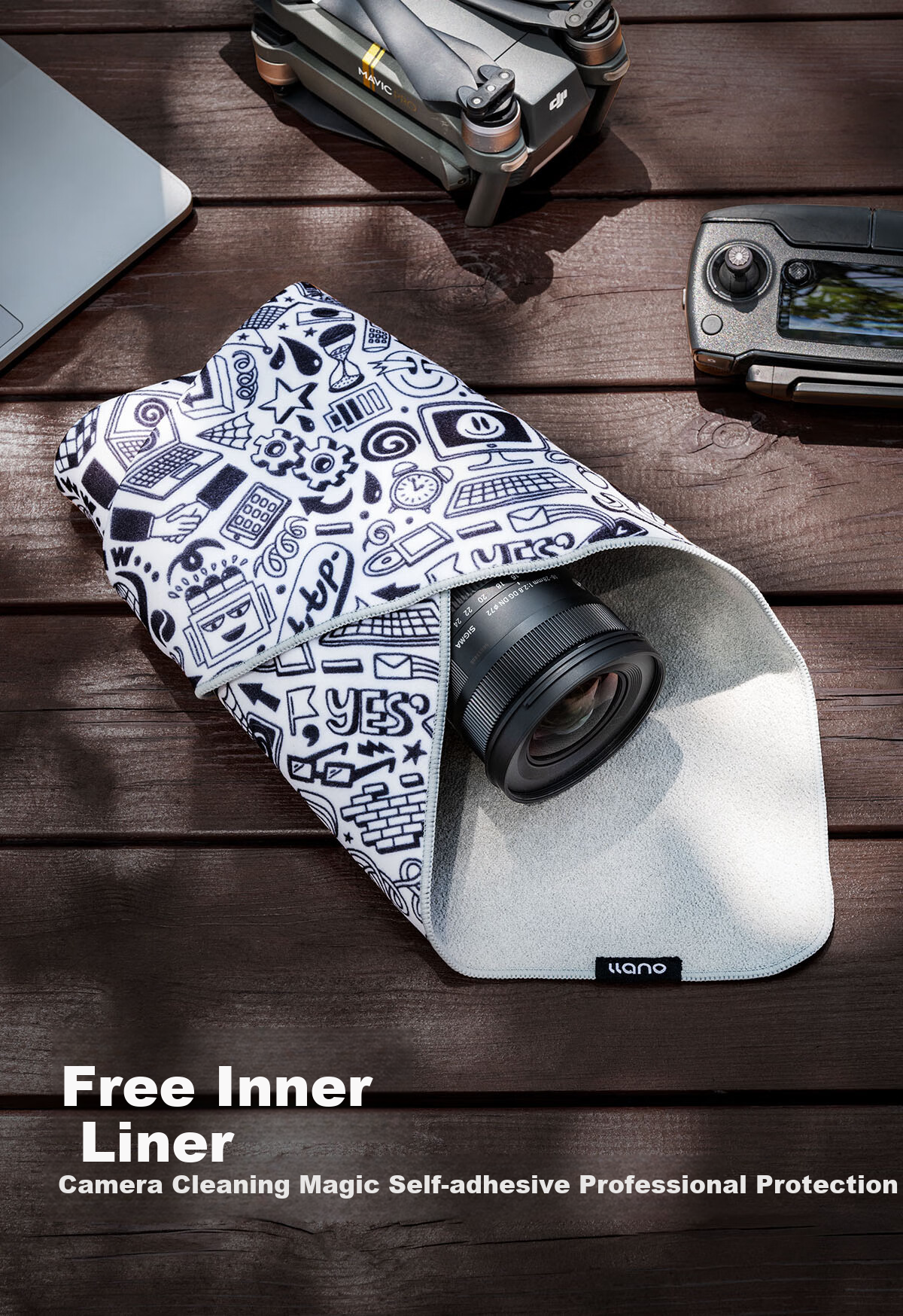Llano Camera Magic Cloth, Foldable Cloth, Wrapping Cloth, Adhesive Cloth, Suitable for Canon, Nikon, Sony, Fuji DSLR And Mirrorless Cameras, DJI Pocket 4/3/Stone Luna Inner Liner Bag, Makeup Bag 2