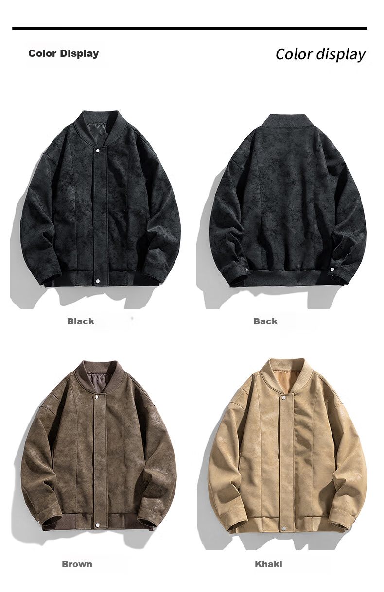 POUM American-Style Trendy Leather Jacket for Men, Spring And Autumn Vintage Cool Casual Workwear Jacket 6211 Brown XL 14