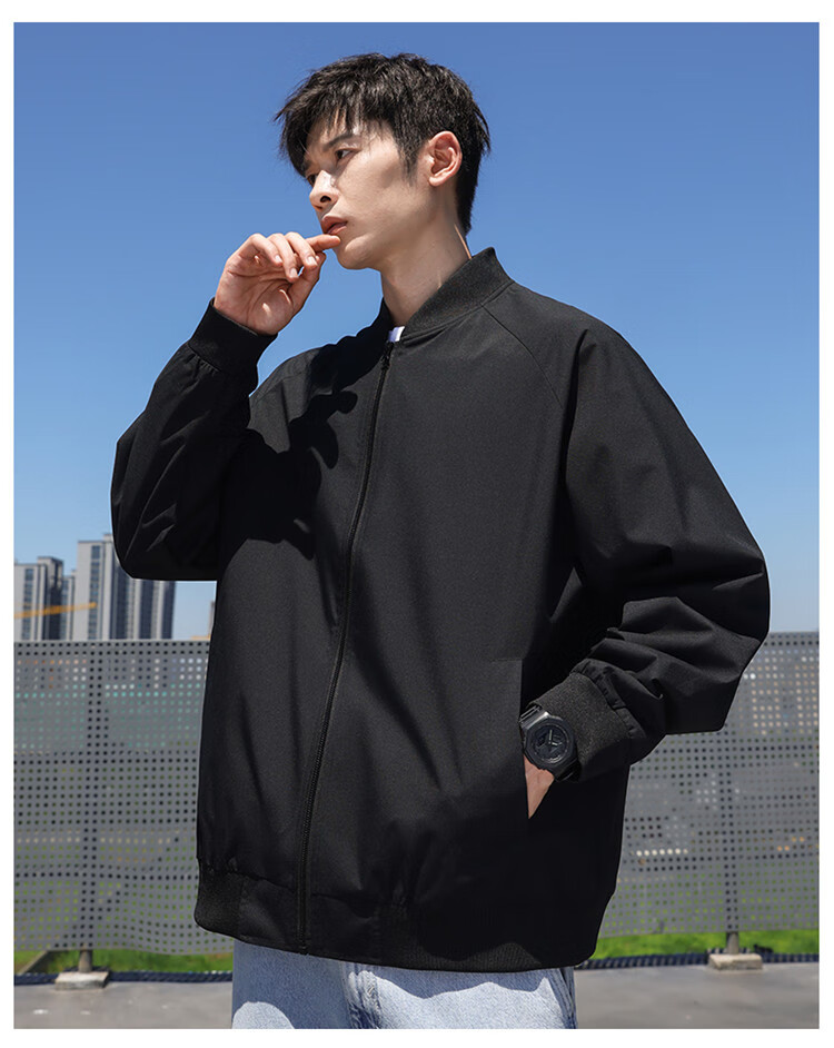 VANCAMEL Jacket for Men, Spring And Autumn Outerwear, Black Baseball Style, Lightweight Business Casual Coat for Men, Silver Gray, 2XL 16