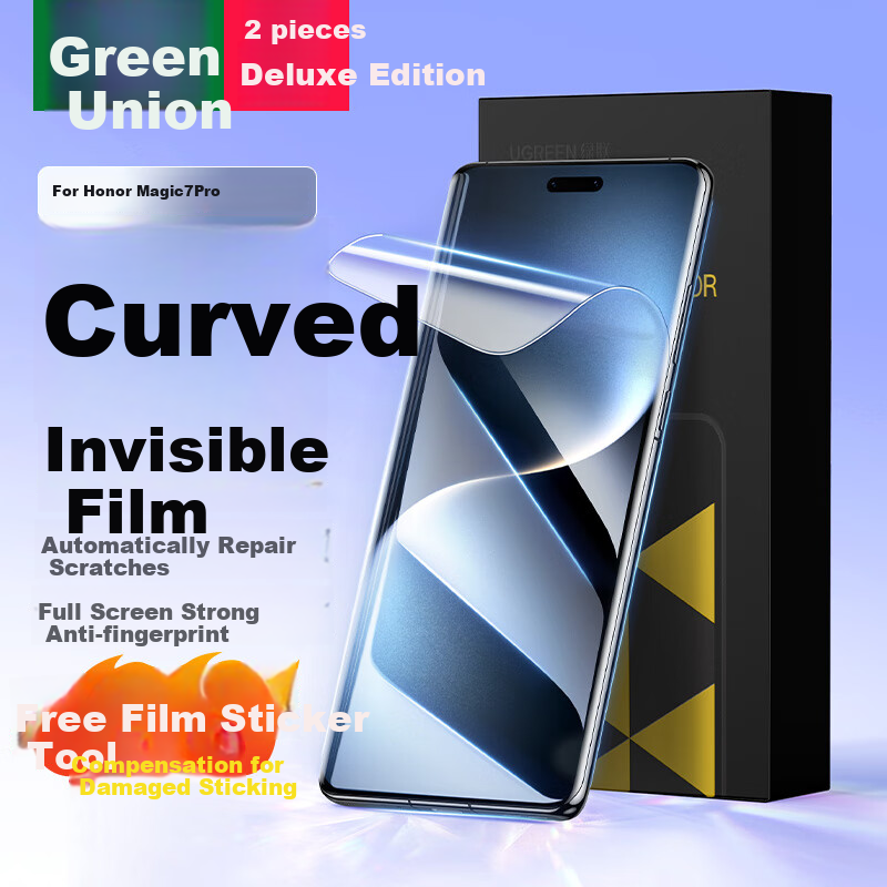 UGREEN Curved High-Definition Hydrogel Film for Honor Magic7 Pro, Non-Tempered Glass Full Screen Anti-Fingerprint Full Coverage No-Hole Smooth Screen Protector for Honor Magic7 Pro, 2-Pack