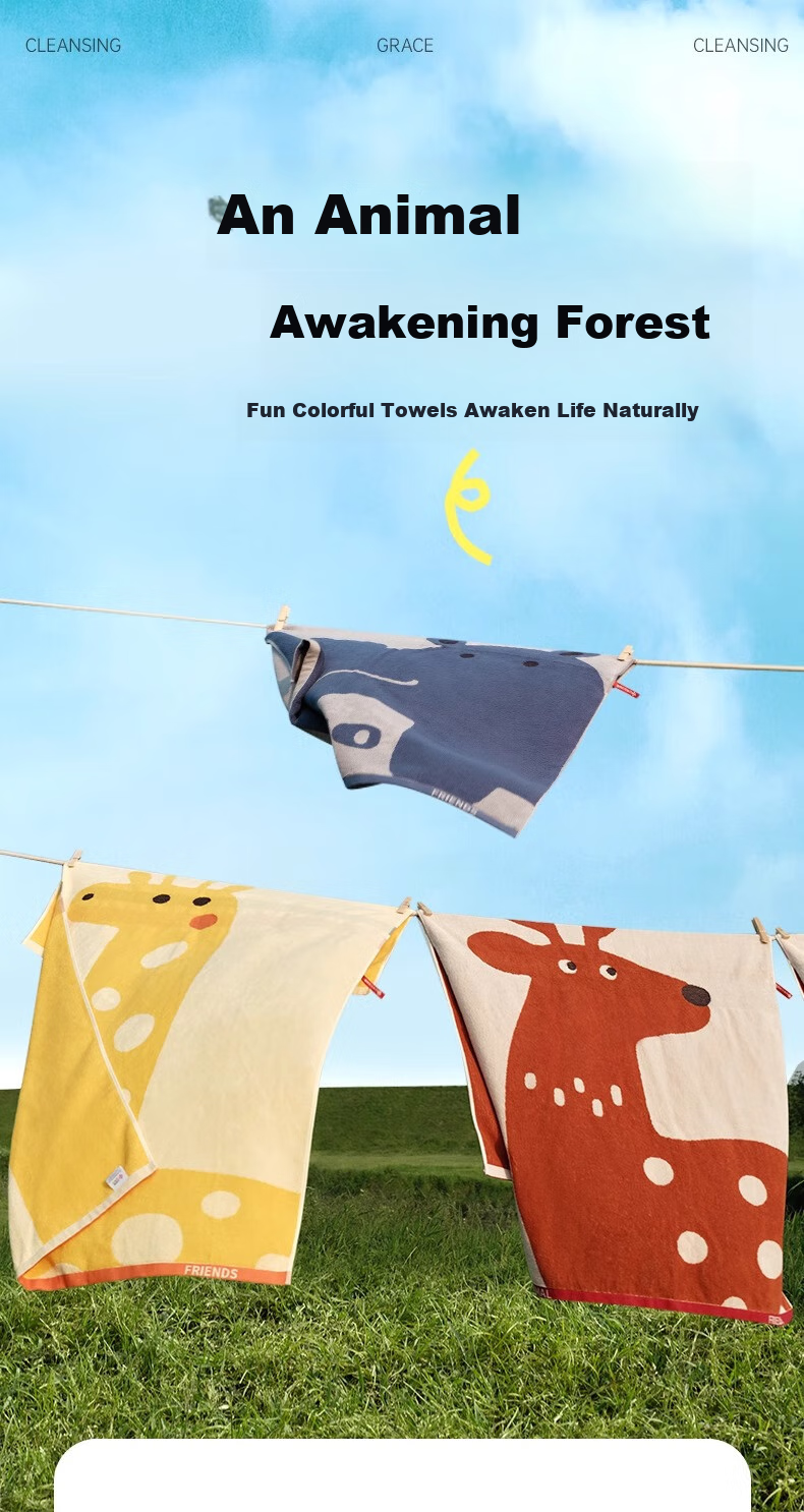 Grace Pure Cotton Bath Towel for Men And Women, Combed Siro Spun Forest Awakening Cartoon All-Cotton Sports Bath Towel, Absorbent, Blue 1