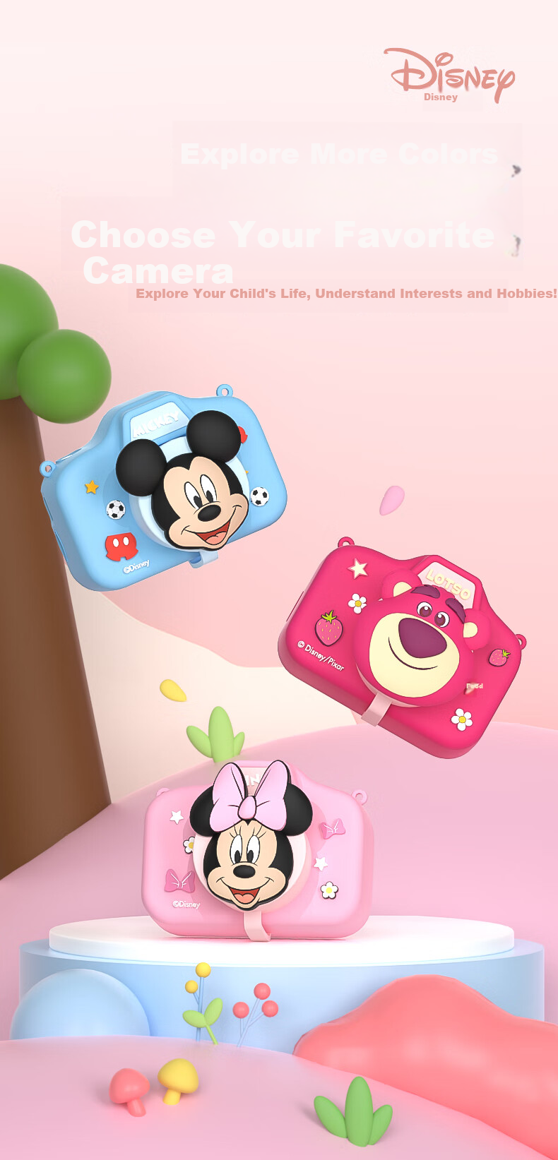 Disney Children's Digital Camera, Student Compact Camera, Pocket Camera for Photography And Travel, Dual-Lens Camera for Boys And Girls, Birthday Gift for Students, HD01 Minnie 10