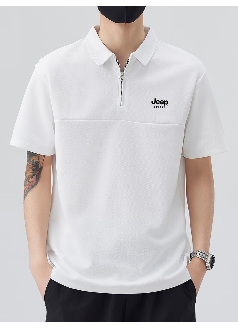 JEEP SPIRIT Men's Sports T-Shirt, Summer Ice-Cool Short-Sleeve POLO Shirt, Loose Casual Quick-Dry Men's Top, White, L 9