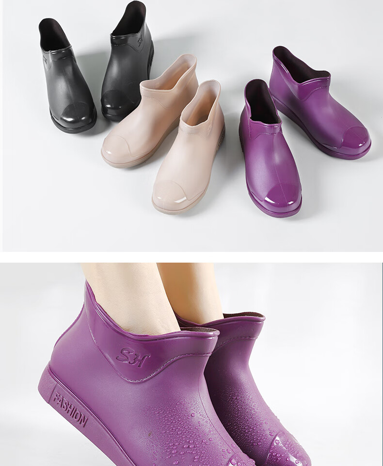 FOOTOPPO Women's Short Rain Boots, Water Shoes, Waterproof Boots, Rubber Shoes, Non-Slip Overshoes for Women, Adult Rain Boots 17