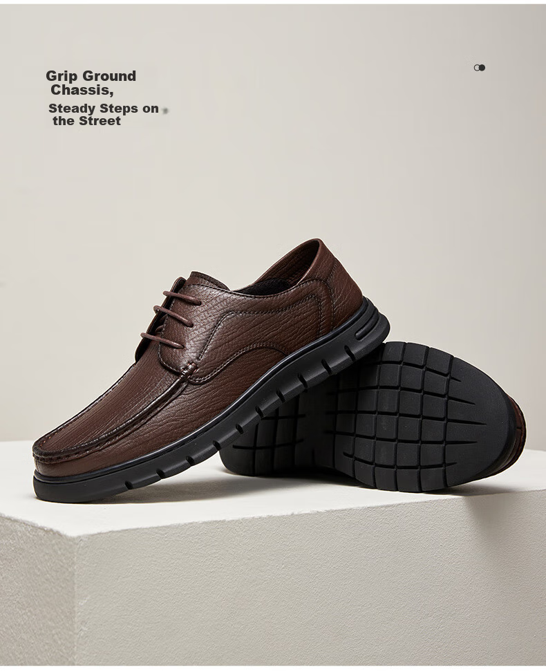 CAMEL Brand Comfortable Casual Leather Shoes, Business Cowhide Soft-Soled Dad Shoes for Middle-Aged Men, P15S545011, Brown, Size 43 7