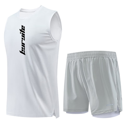 BURUITE Men's Running Sports Set Ice Silk Vest T-Shirt Quick-Dry Loose Marathon Track and Field Training Fitness Shorts