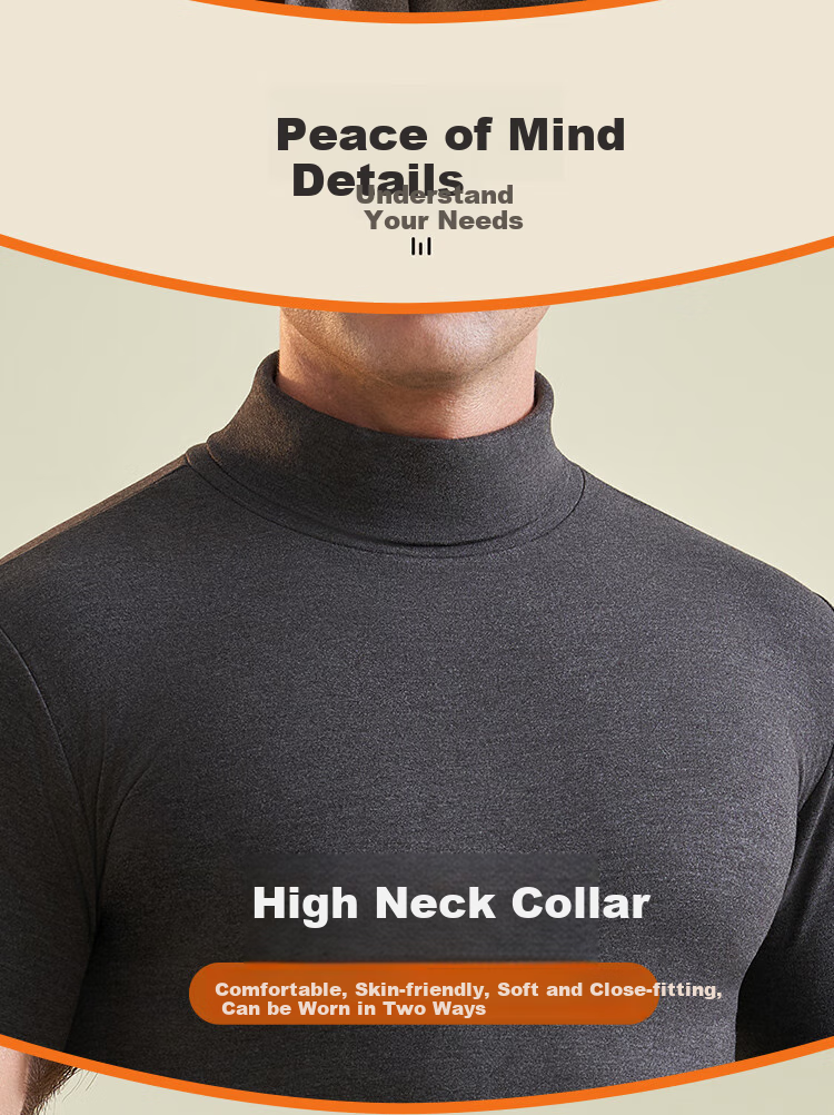 GUJIN Men's Thermal High-Neck Seamless Fleece Lined Silk Wool Base Layer Shirt Outerwear Trendy 9