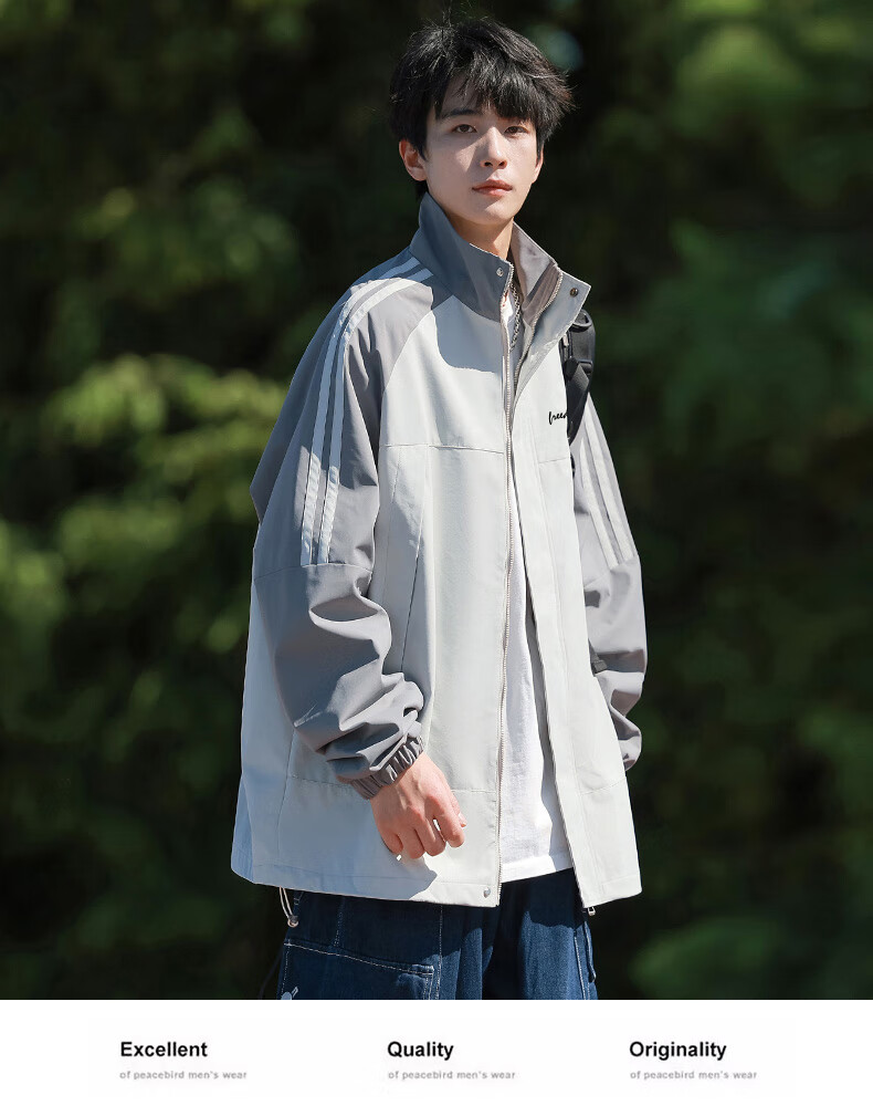 Huili Men's Autumn Workwear Jacket, Outdoor Windbreaker, Trendy Clothing, Men's Outerwear, Gray And White, 2XL 15