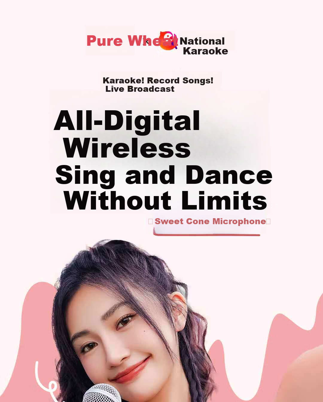 Chunmai Wireless Mobile Phone Microphone for Live Streaming Karaoke, Sound Card Recording Equipment, Pink Sweet Cone 1
