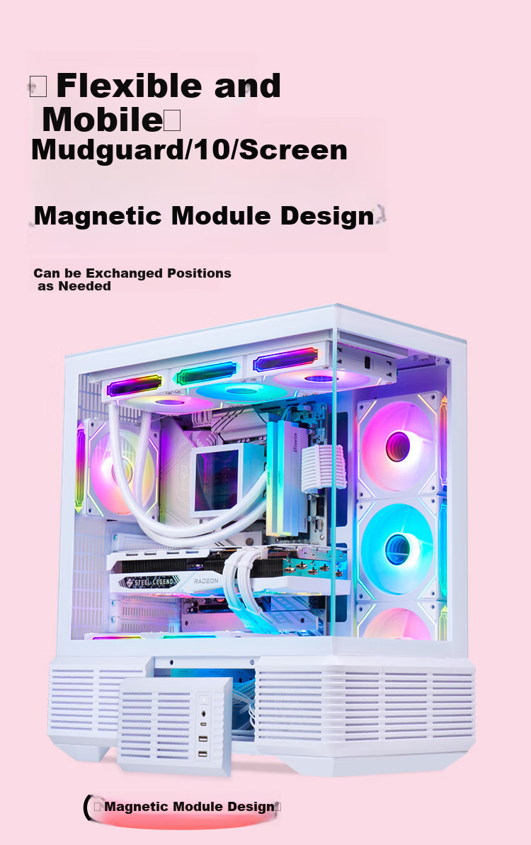 SAMA Jingjie Lite White ATX Seaside View Gaming Desktop Computer Case, Modular Structure/sound-Controlled Case/Back-Mounted Motherboard/dual 360mm Water Cooling Positions/Type-C 8