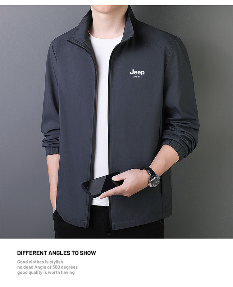 JEEP SPIRIT Men's Autumn Winter Fleece-Lined Casual Stand Collar Jacket Dark Blue Fleece-Lined 2XL 7