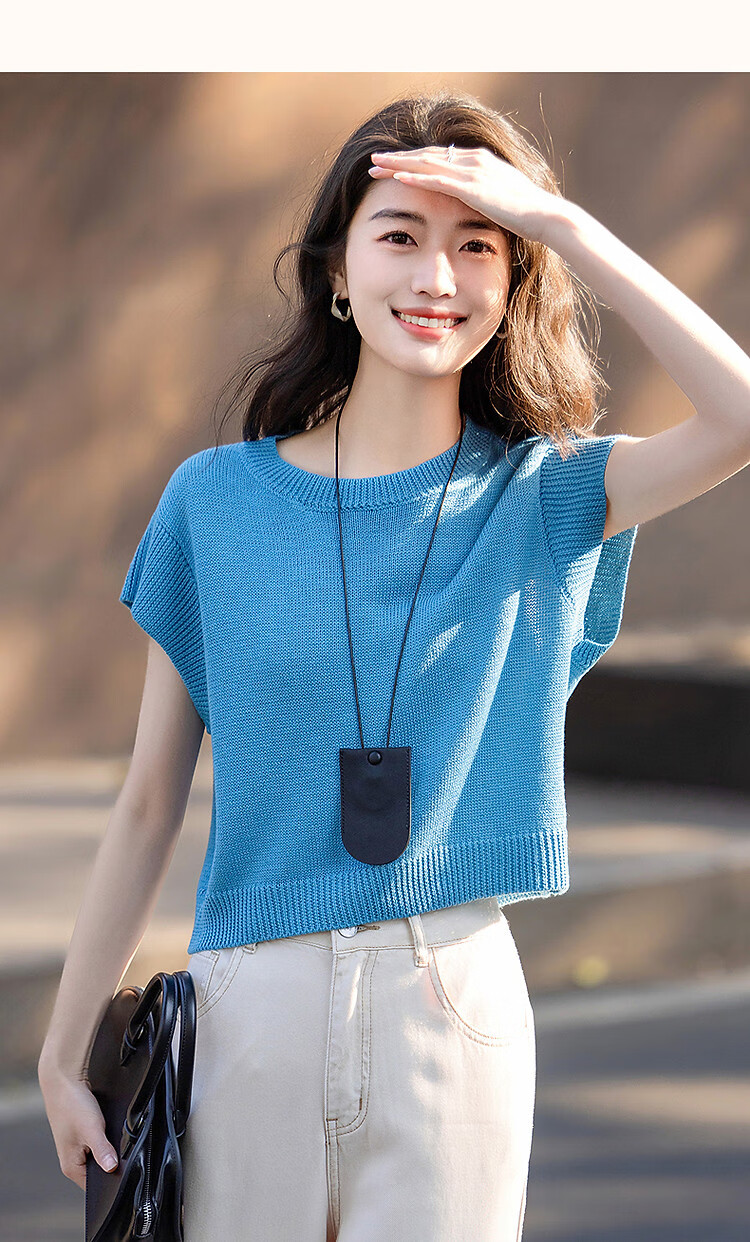 Dme [Selected Bamboo Fiber] Summer Elegant Round Neck Sleeveless Sweater, Short Elastic Slim-Fit Knitted Top for Wome 13
