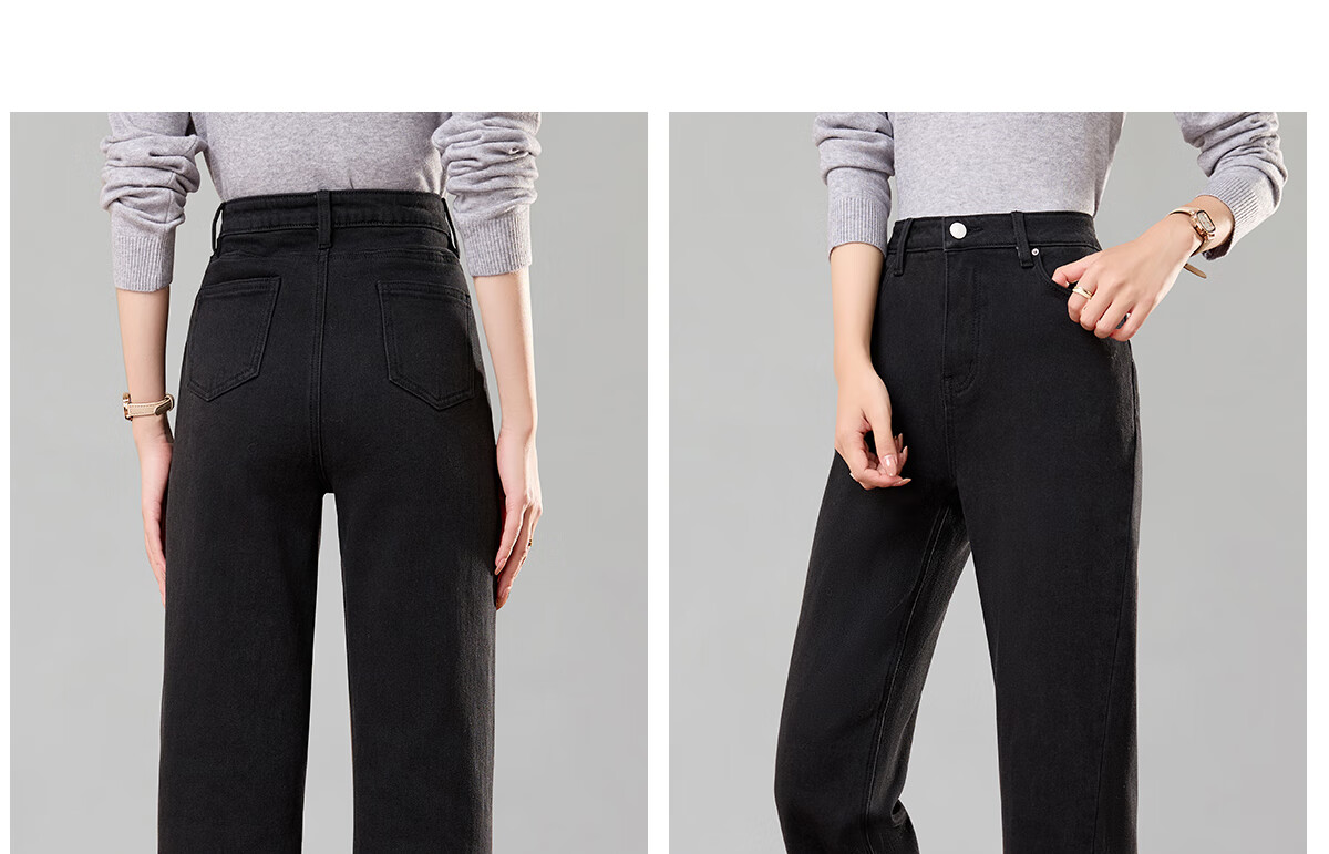 PinCai Women's Cropped Jeans, Petite Size, Solid Color, Slim Fit, High-Waisted, Stretchy, Side Slit, Straight-Leg Casual Pants P12KN1978 28