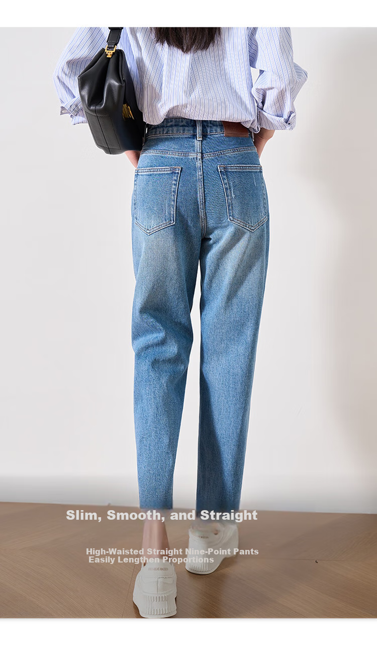 Oulain Women's Jeans, Loose-Fitting Casual Nine-Point Pants for Commuting, Suitable for Spring, Summer And Autumn, Denim Blue, Size L 14