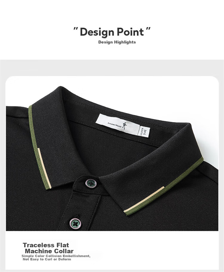 DANCING WOLVES [Slightly Stretchy And Easy-Care] Casual Commute Cool Smooth Breathable Men's Short-Sleeve POLO Shirt, 001 Black, Size 185 3