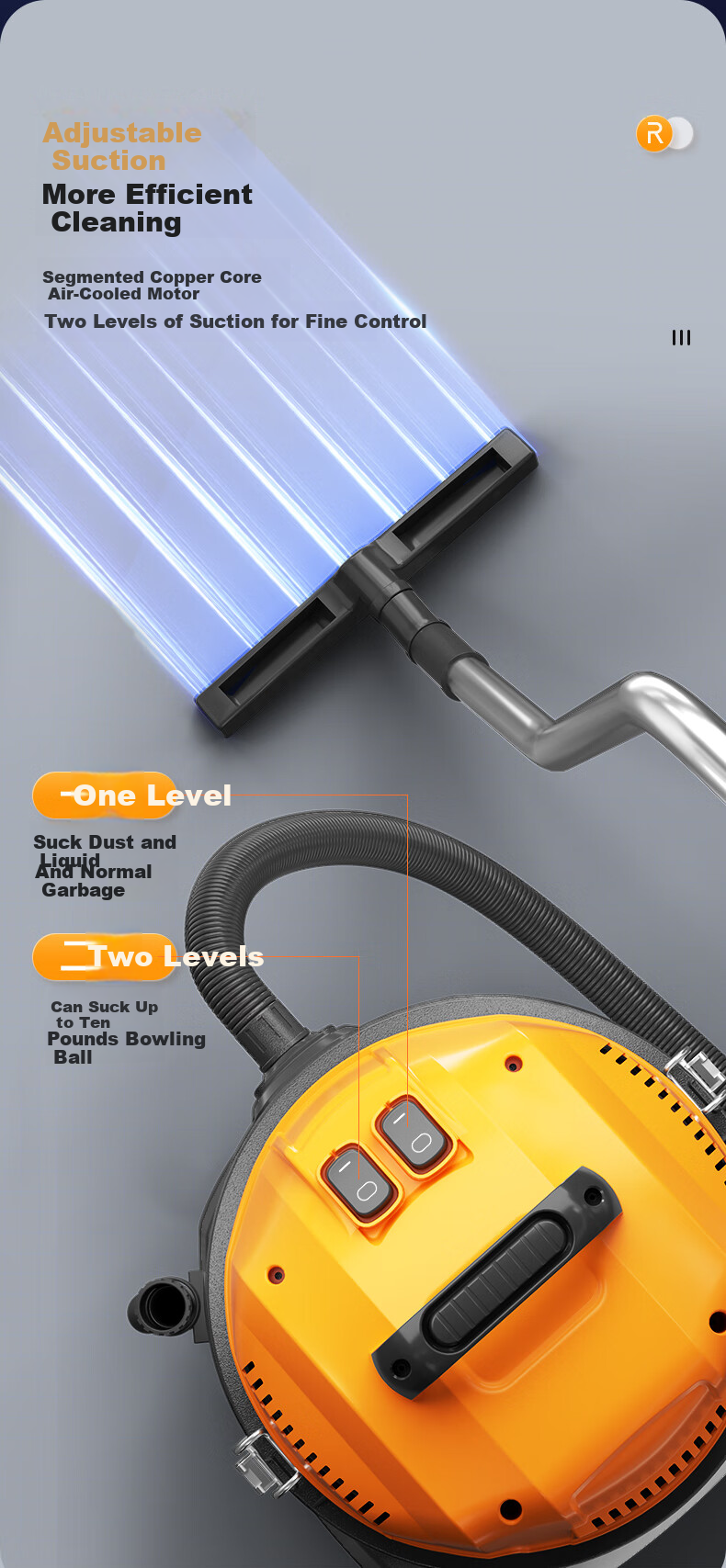 Royalstar Dual-Motor 4200W High-Power Powerful Suction Commercial Industrial 80L Large Barrel Vacuum Cleaner for Hotels, Cleaning Staff And Factories RS-XT420A 5