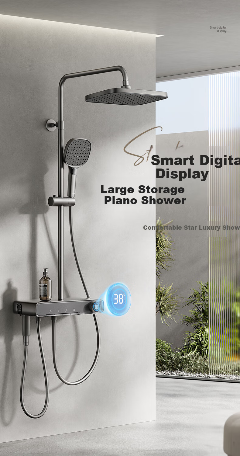ARROW Shower Head, Gunmetal Gray Digital Display Piano Key Shower Head, Handheld High-Pressure Spray Nozzle 1