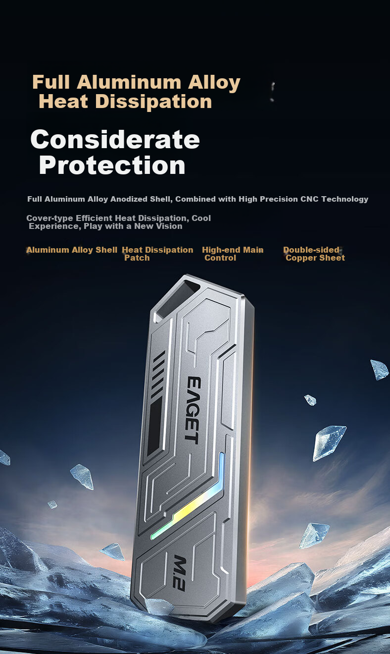 EAGET M.2 NVME/SATA Dual-Protocol SSD Enclosure, USB3.2/Type-C Interface, Compatible with Laptop And Desktop, External SSD Case SE960D 4