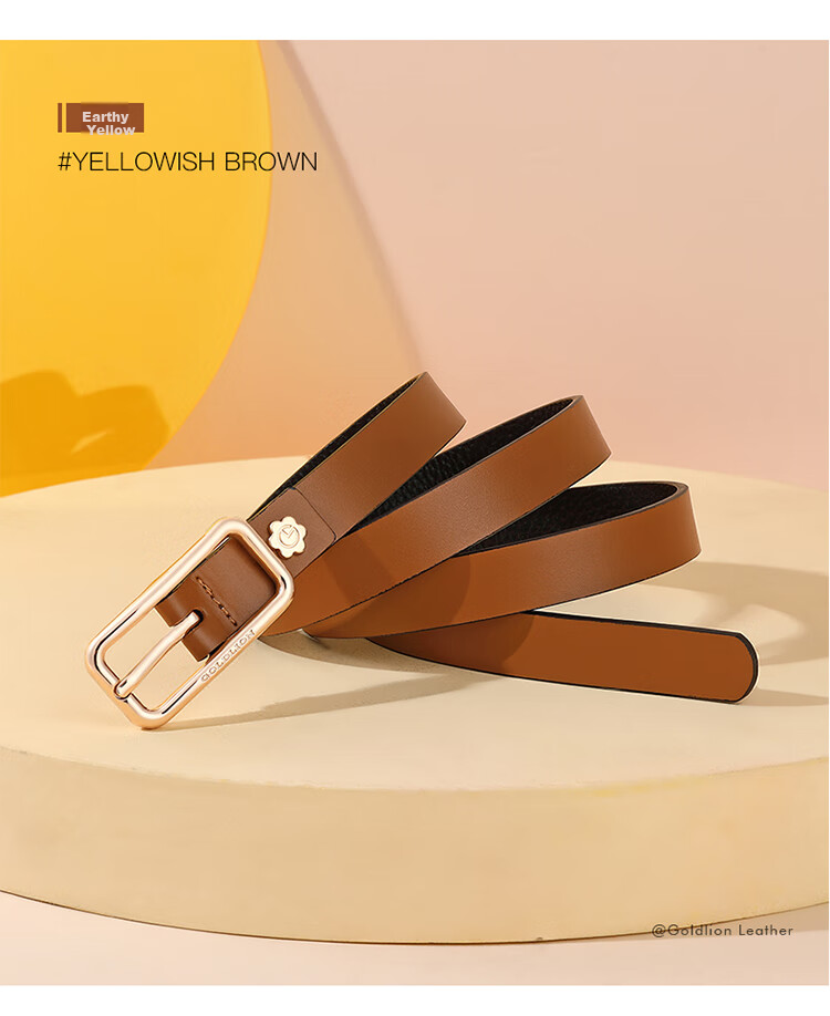 Goldlion Women's Leather Belt, Fashionable Versatile Pin Buckle Waistband Gift Box, Birthday Present 9