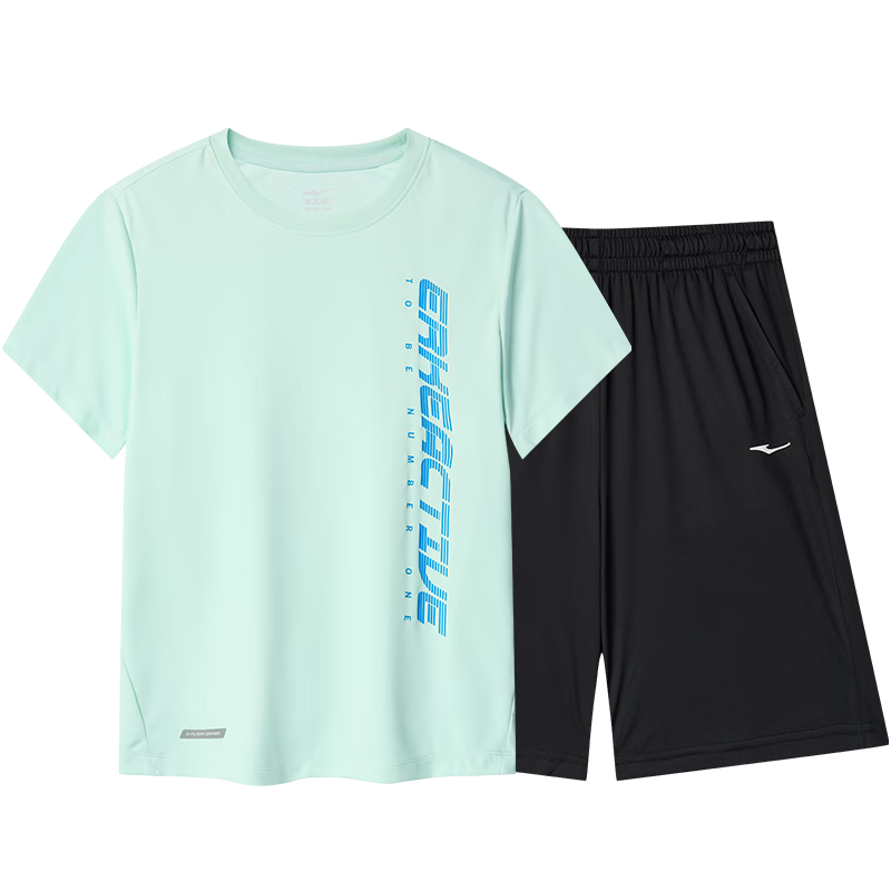 ERKE Children's Clothing Boys' And Girls' Sports Set, Kids Summer Shorts And Short-Sleeve Outfit, Light Ice Green, Size 110