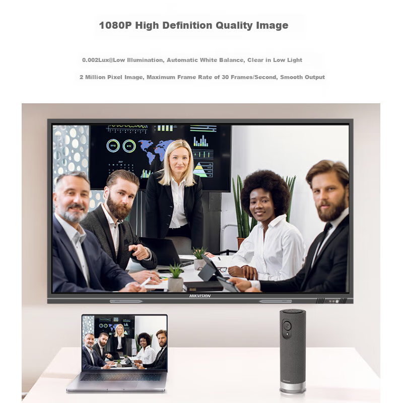 HIKVISION Video Conference Camera All-In 1080P HD Camera with Omnidirectional Microphone, Speaker, Integrated Bluetooth Remote Control for Live Streaming And Remote Work V122