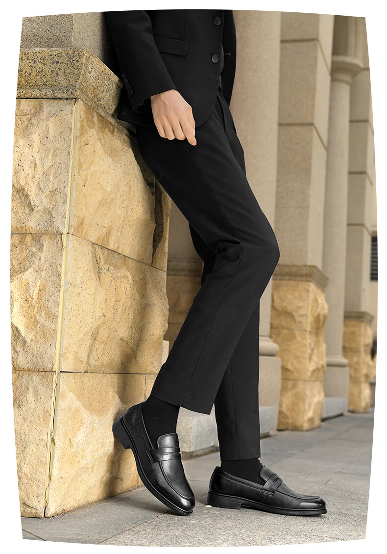 HLA Men's Versatile Loafers, Soft Leather Casual Slip-On Shoes HAAPXM1EBG028, Black, Size 42 8