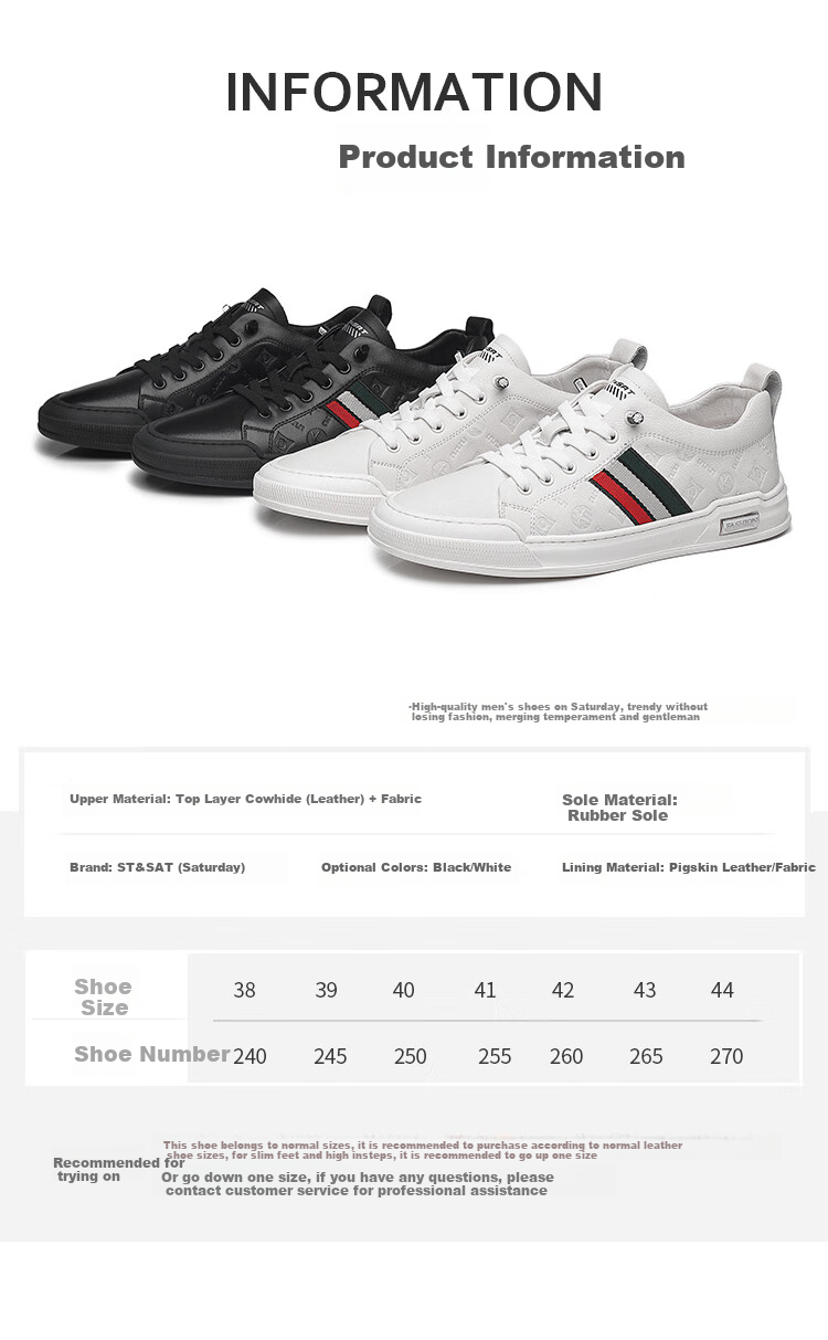St&Sat Men's Shoes, Top-Layer Cowhide Versatile White Sneakers, Men's Business Formal Commuter Leather Shoes, Black, Size 39 1