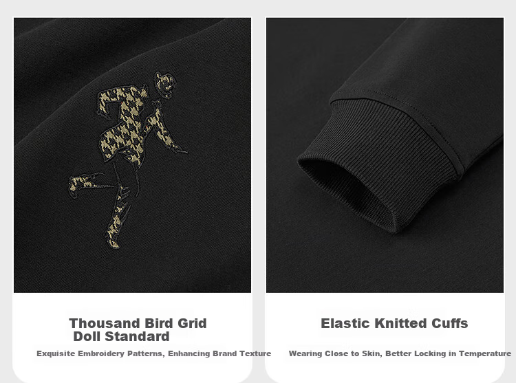 Dancing with Wolves [Long-staple Cotton Lined with Fleece] Autumn Winter Thickened Warm Crewneck Sweatshirt Men's Hoodie 001 Black 170 6