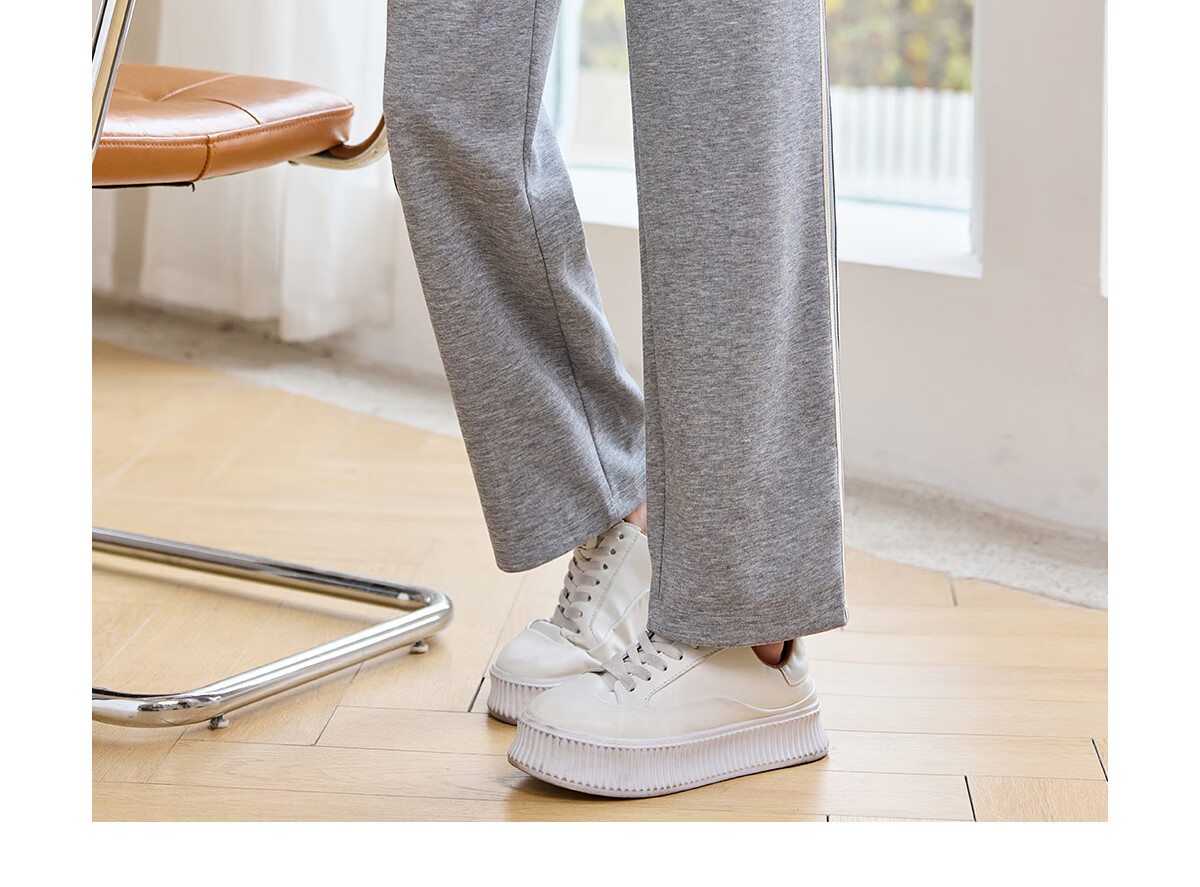 Halo Queen Casual Wide-Leg Pants for Women with Side Stripes Design, High-Waisted Loose Straight-Leg Trousers for Petite Figures H143K2003 7