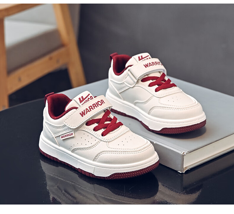 Warrior Children's Shoes Spring And Autumn Girls' Sneakers, White Casual Shoes with Soft Soles, WZ(CL)-0957 Beige/burgundy, Size 31 9