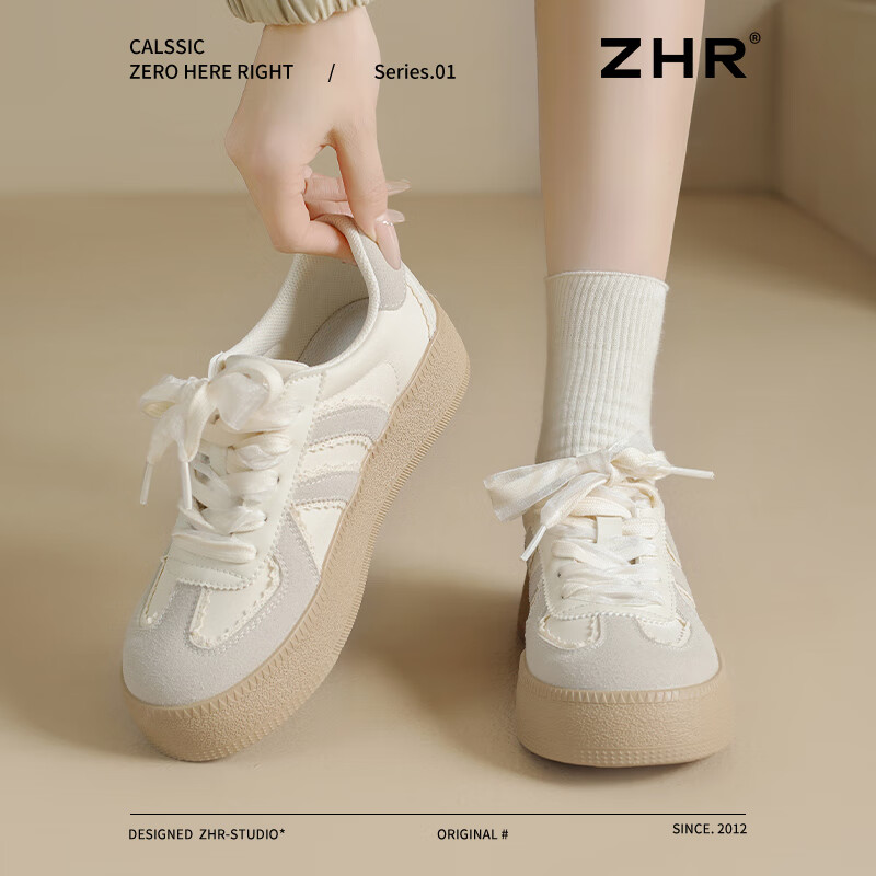 ZHR Dexun Women's Lace-Trimmed Platform Heels, Versatile Casual Sneakers for Women, KS63 Beige, Size 35