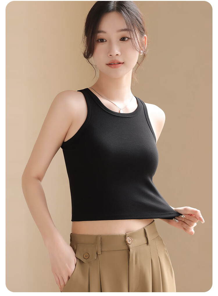 MiiOW Women's Camisole Tank Top with Built-In Bra Pads, Sleeveless Undershirt for Layering Or Outerwear, Solid Color Top, Black, XL 6