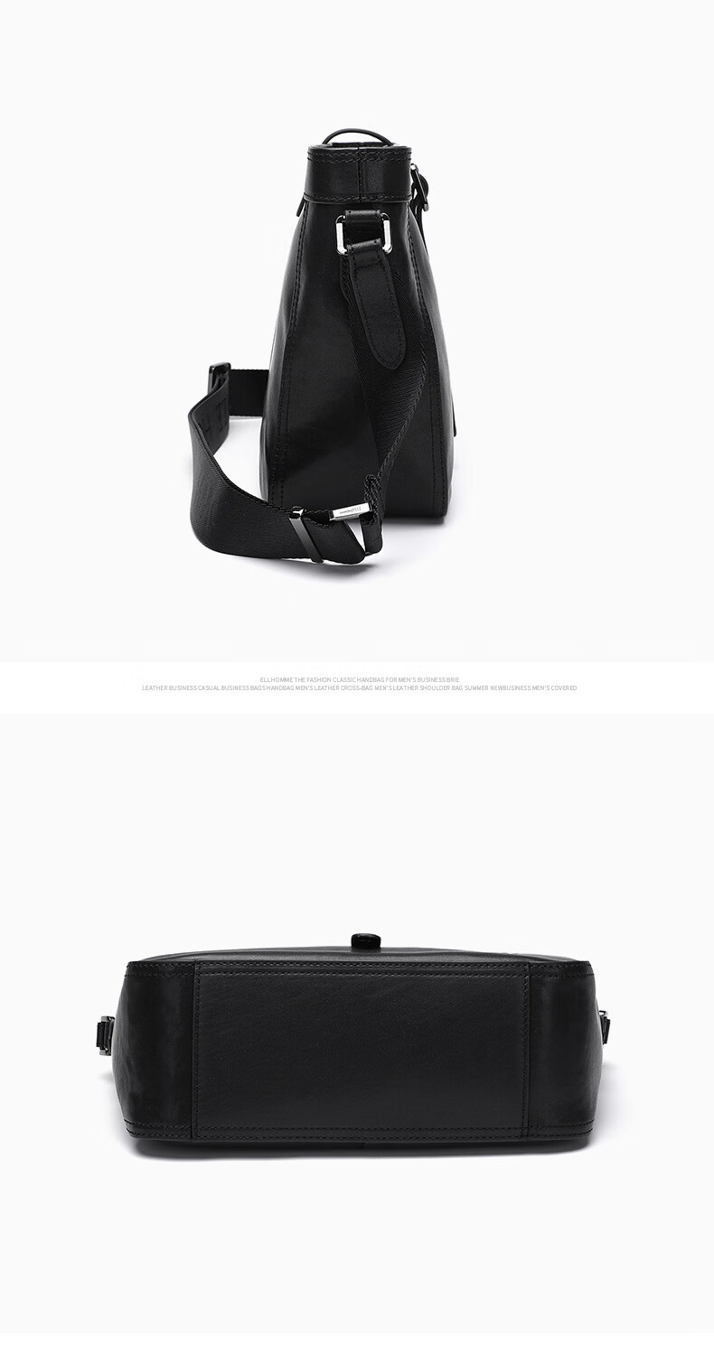 ELLE HOMME Men's Shoulder Bag, Top-Grain Leather Crossbody Bag, Casual Messenger Bag for Men, 03430 Black Birthday Gift 2