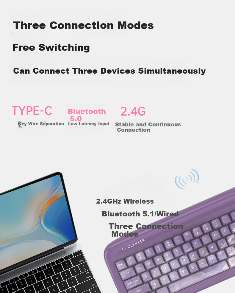 CoolKiller VIVID67 Custom Mechanical Keyboard Aluminum Block Wireless Bluetooth Tri-Mode Gaming Keyboard for Girlfriend, Smog Gree 4
