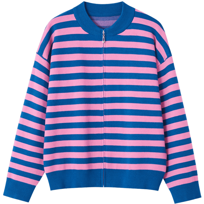 Dme [American Retro Style] Spring Heart-Shaped High Street Striped Cardigan, Comfortable Slimming Knit Sweater, Women's Top