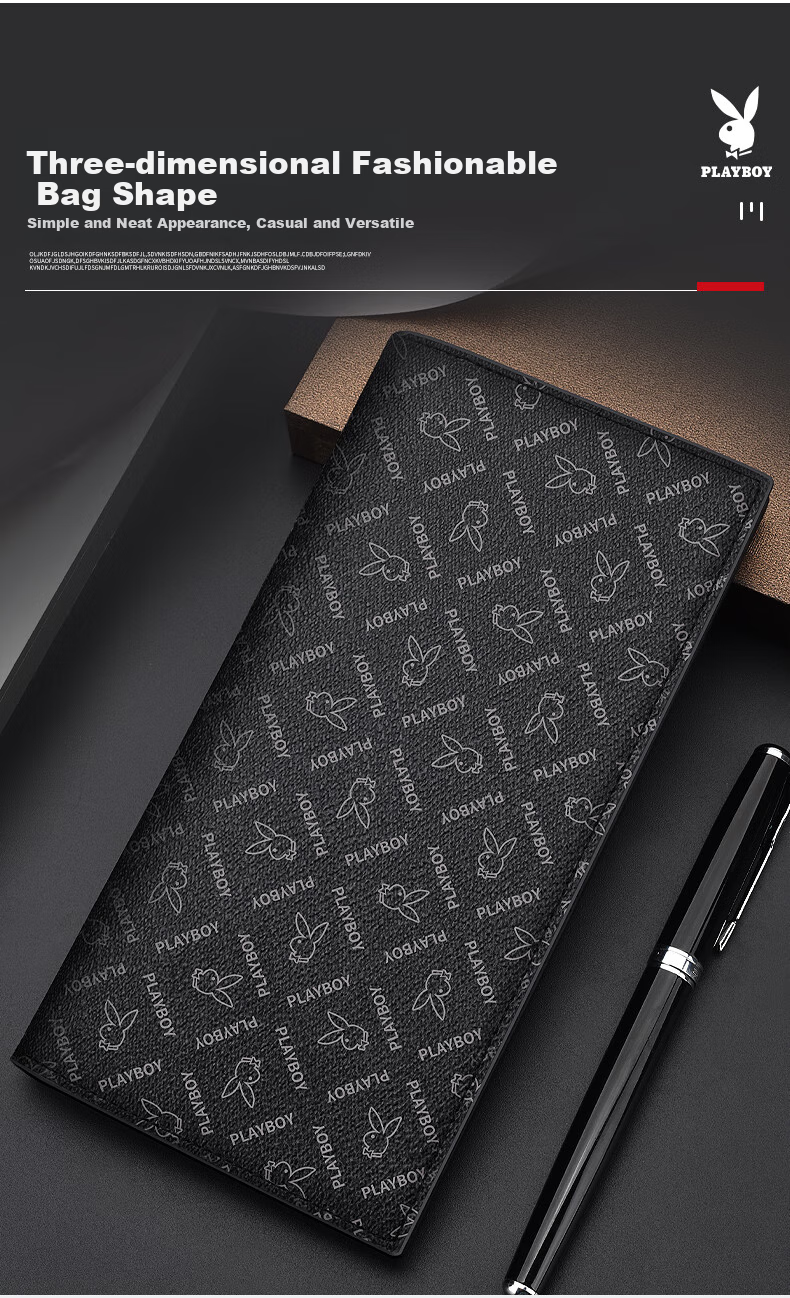 PLAYBOY Wallet, Men's Long Multi-Card Slots Fashionable ID Document Holder, Lightweight Multifunctional Purse for Students, Birthday Gift 4