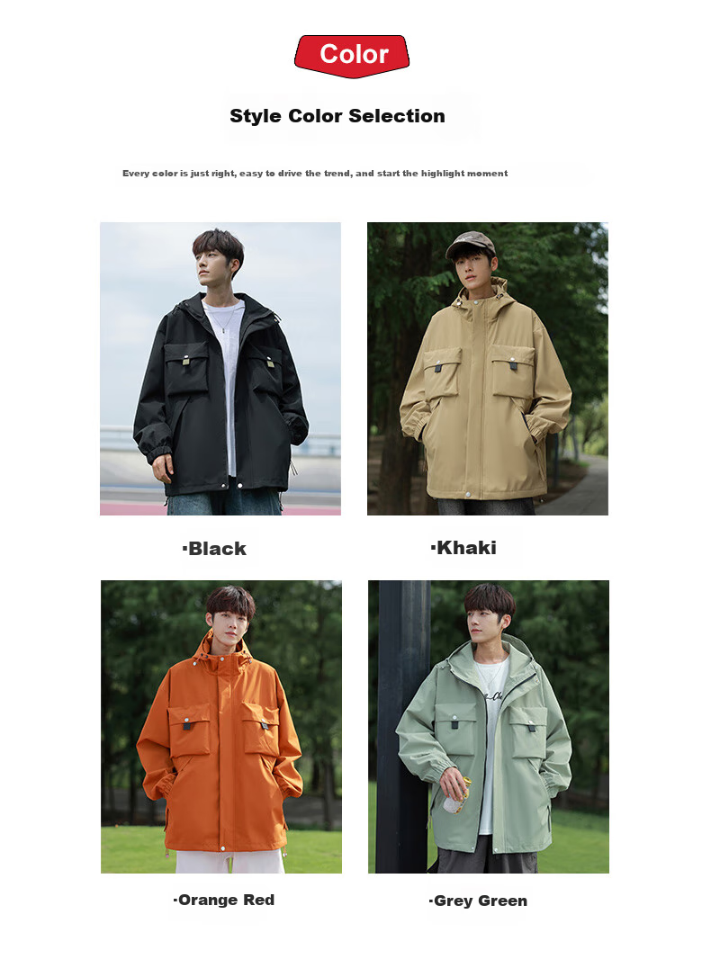 POUM American-Style Workwear Trendy Jacket for Men, Spring And Autumn Loose Fit Windproof Casual Coat, 2451 Orange-Red XL 13