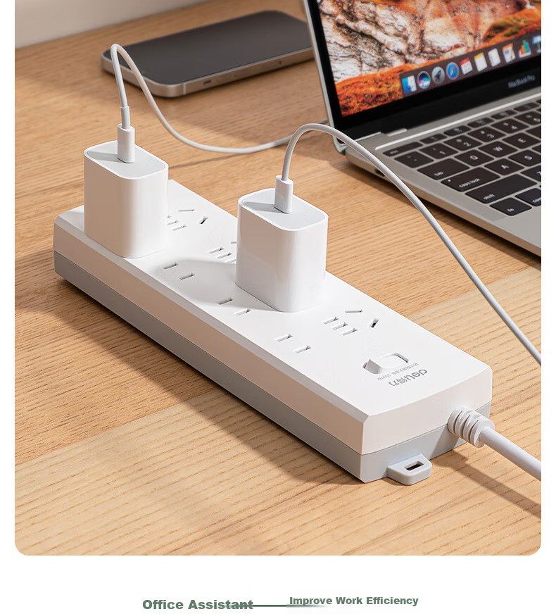 Deli 3C Certified National Standard Power Strip, Extension Cord/Power Bar/Surge Protector, Overcurrent Protection, 3993S, 4+4 Outlets with Master Switch, 3 Meters Long 10